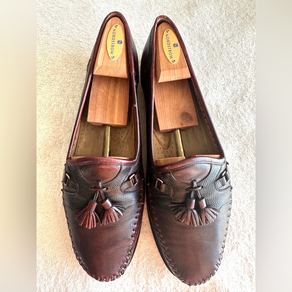 Santoni Men’s tassel loafer braided leather Burgundy size 11‎ D Italy - Picture 4 of 11